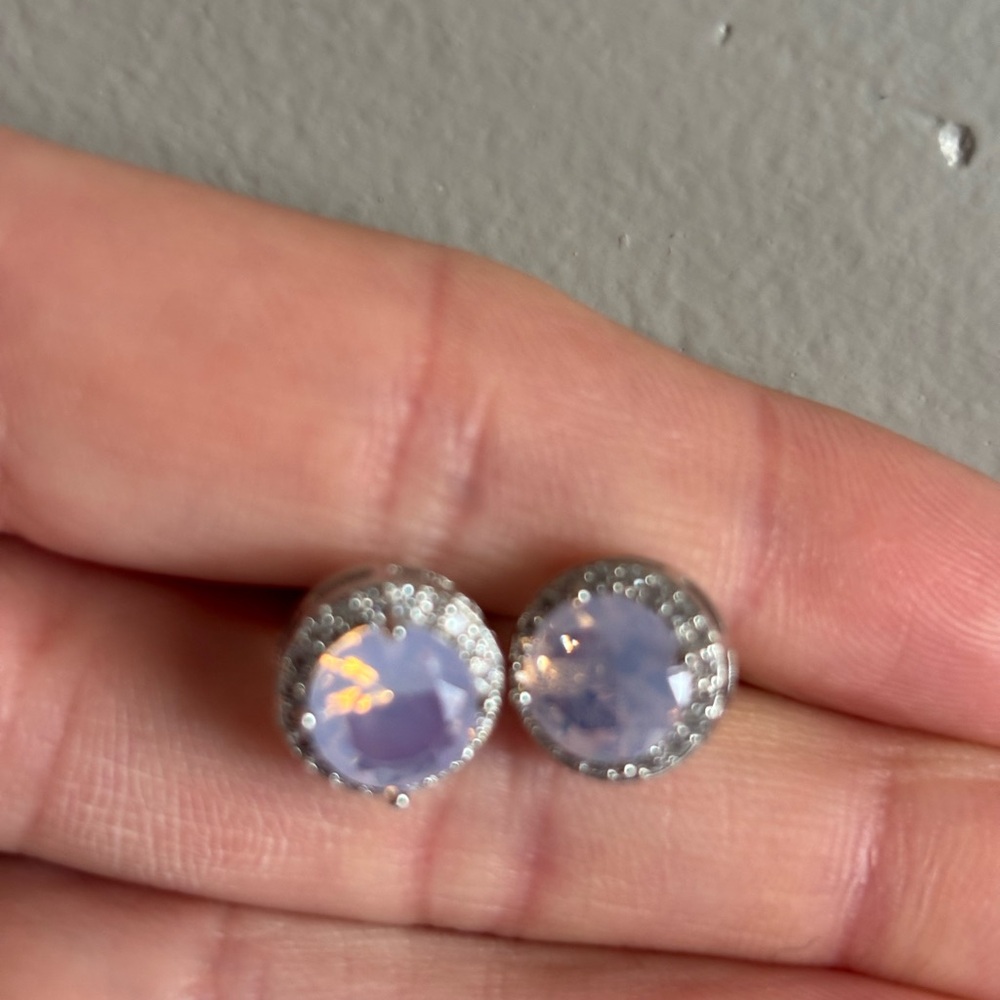 Light Purple Opal Stud Earrings - Picture 2 of 2